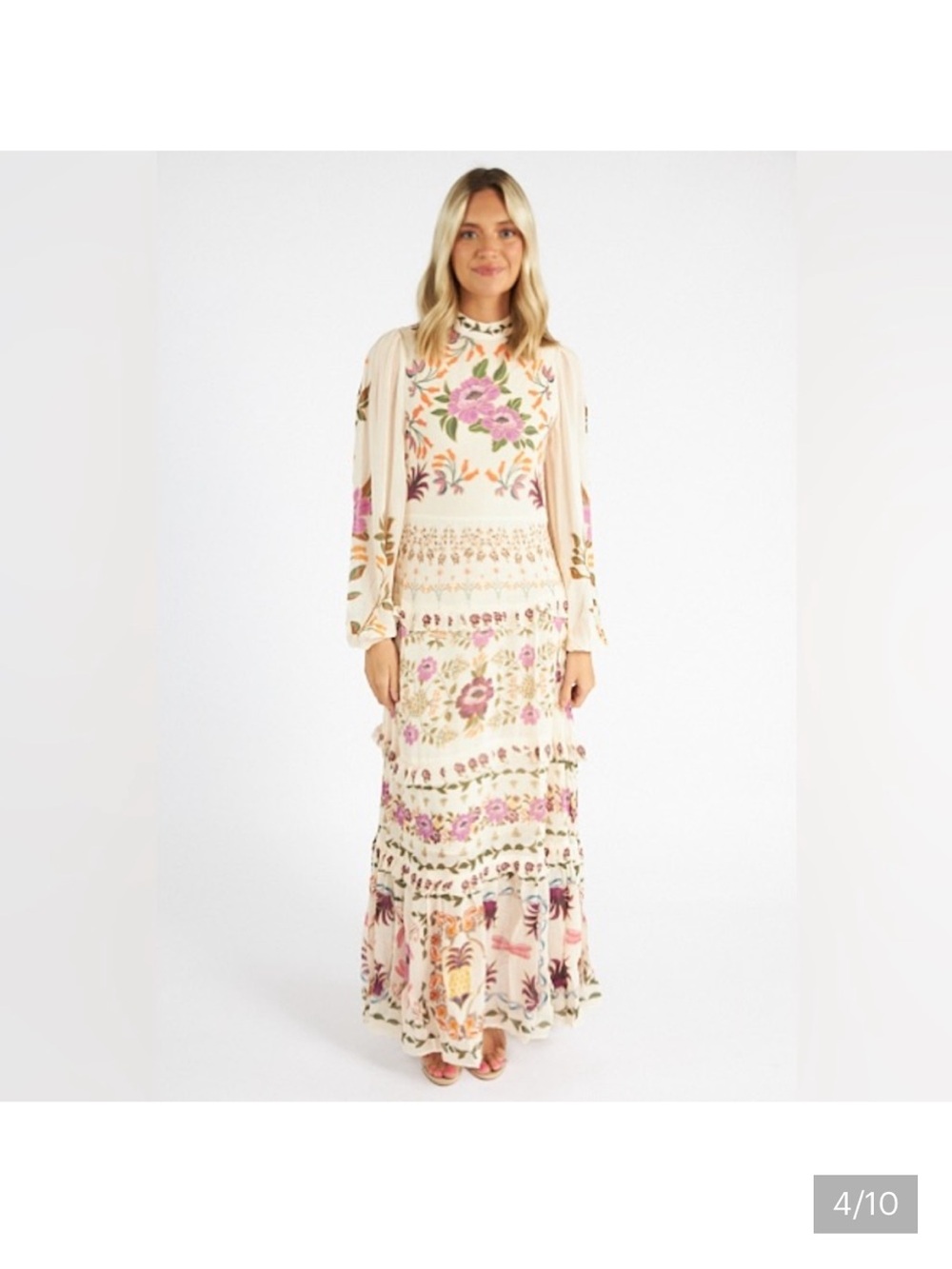 FARM Rio Cream Maxi Dress with Pink & Orange Floral Embroidery - Picture 2 of 8